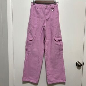 Juniors‎ Pink Cotton Cargo Pants Size 1 High Waist Wide Leg Gorpcore Barbiecore